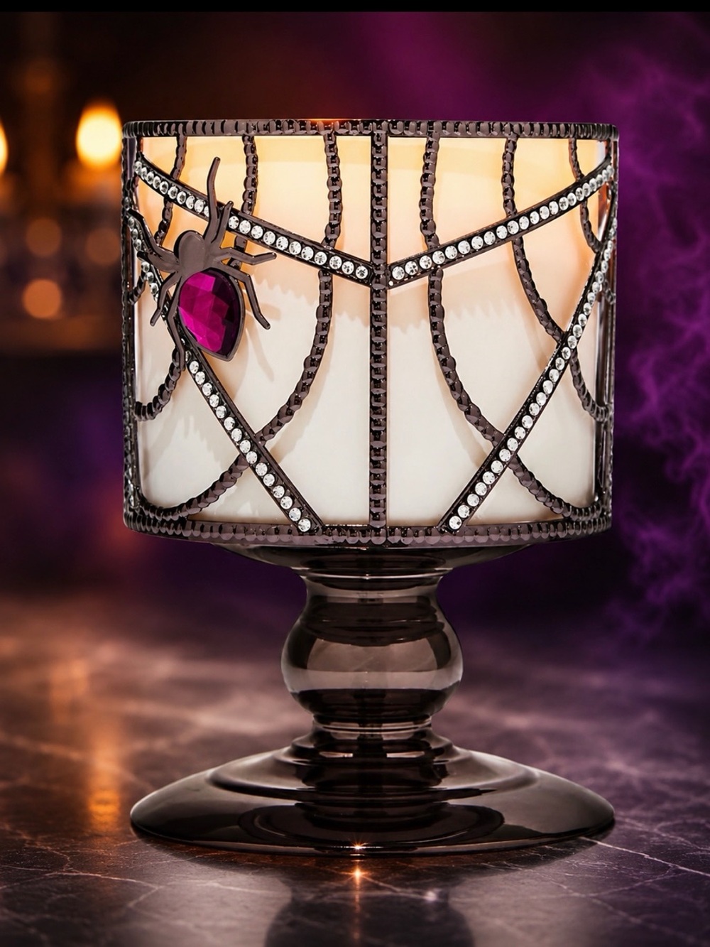 Bath & Bodyworks Decorative Spider-Embellished Pedestal Candle Holder -
